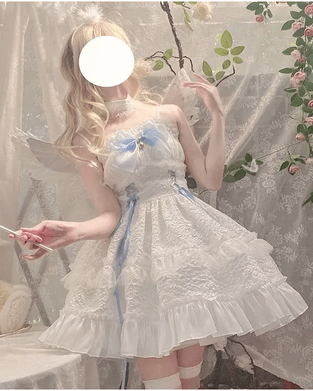 Ethereal Princess Lace Dress with Ruffles and Bows - Cosparty