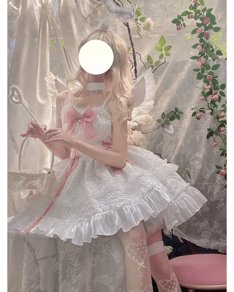 Ethereal Princess Lace Dress with Ruffles and Bows - Cosparty