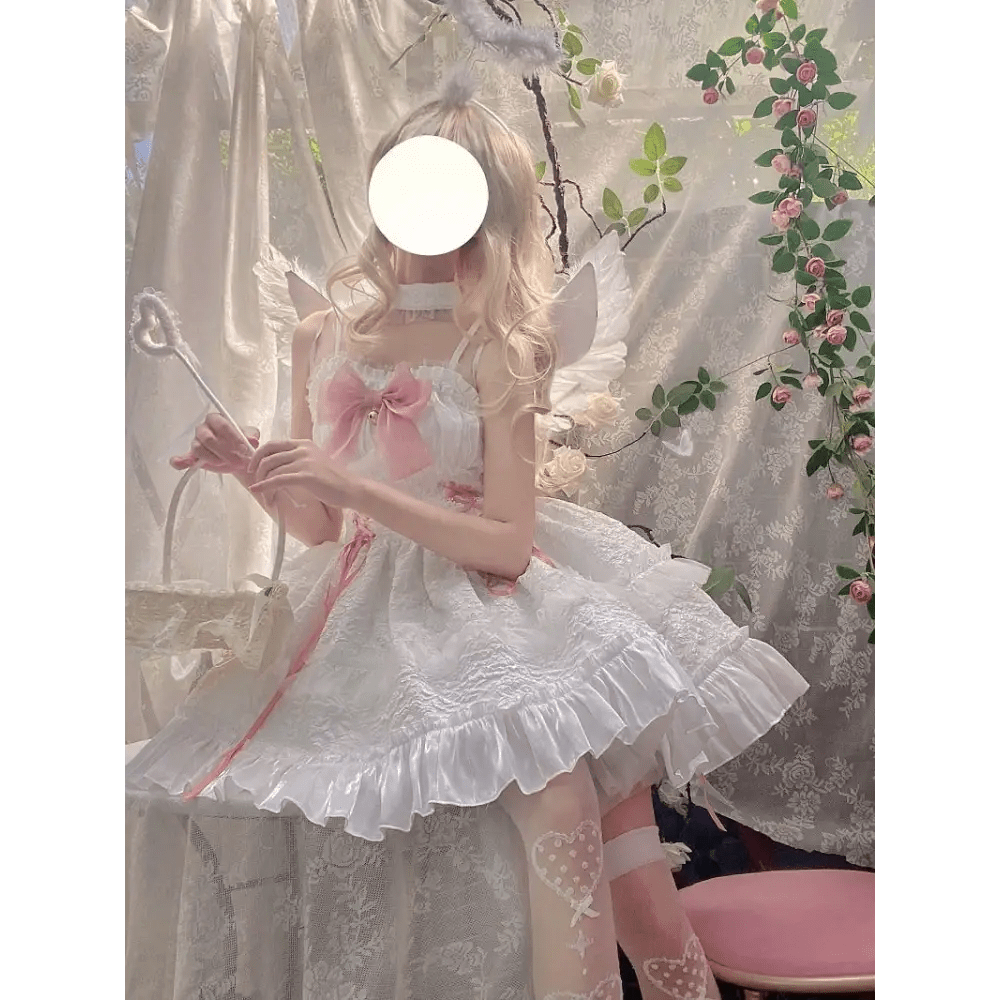 Ethereal Princess Lace Dress with Ruffles and Bows - Cosparty