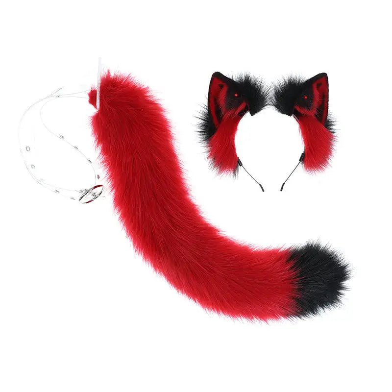 Exquisite Red Wool Kitten Tail and Ears Set for Cosplay and Parties - Cosparty
