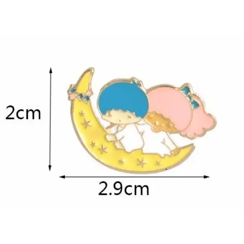 Exquisite Twin Star Enamel Pin with Starry Moon Design - Cosparty
