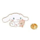 Exquisite White Cinnamoroll Puppy Enamel Pin with Pink Cake Design - Cosparty