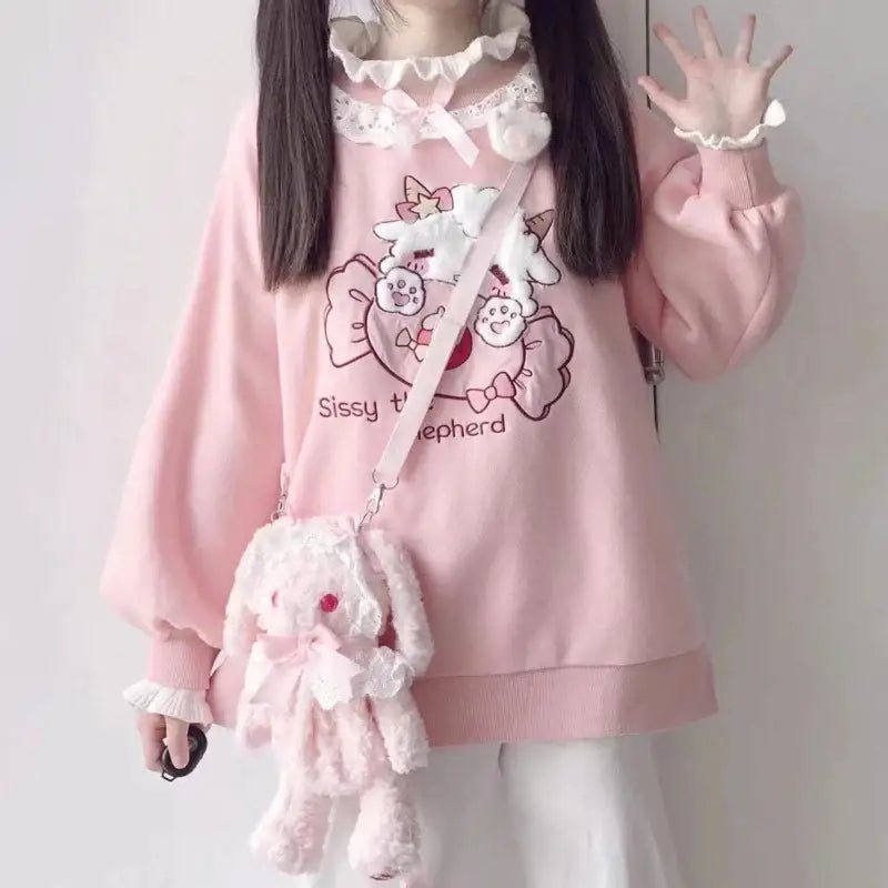 Fairy Kei Collared Bunny Sheep Cardigan Sweater in Pastel Kawaii Style - Cosparty