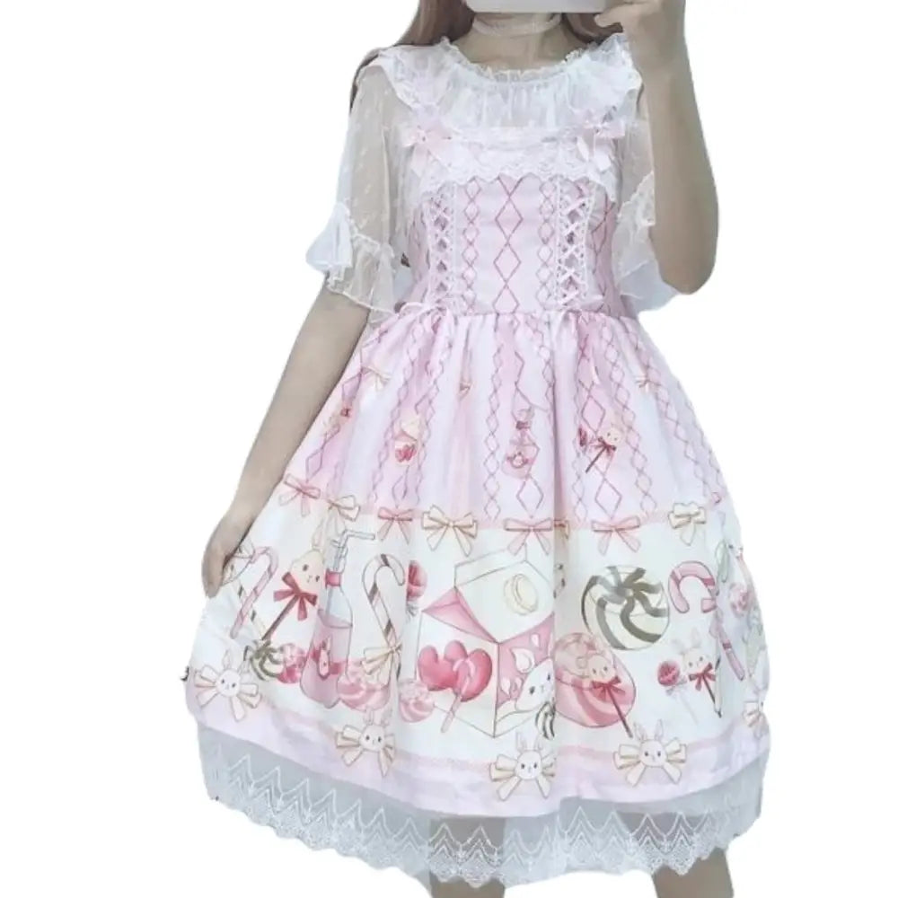 Fairy Kei Inspired Sweet Lolita Dress with Lace and Tulle Details - dress
