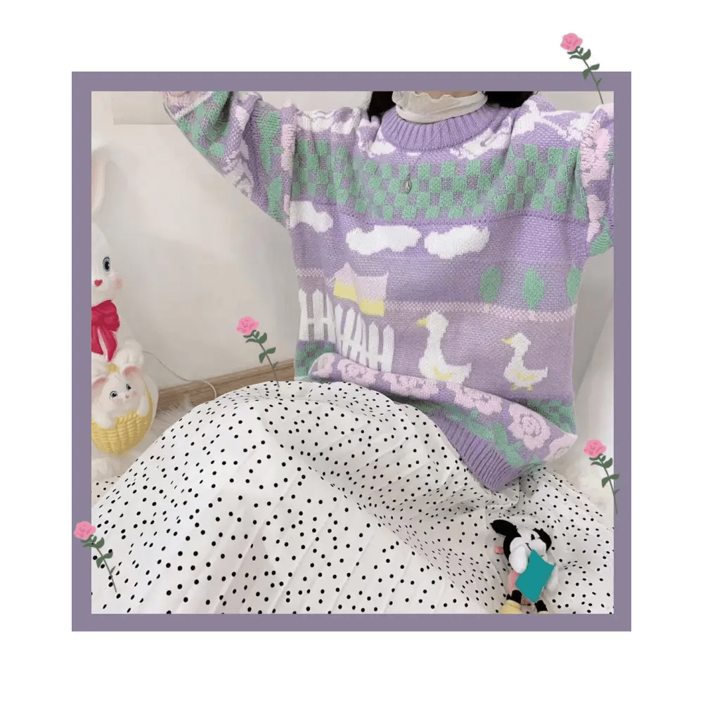 Fairy Kei Vintage Knit Cardigan Sweater with Pastel Patterns - Cosparty