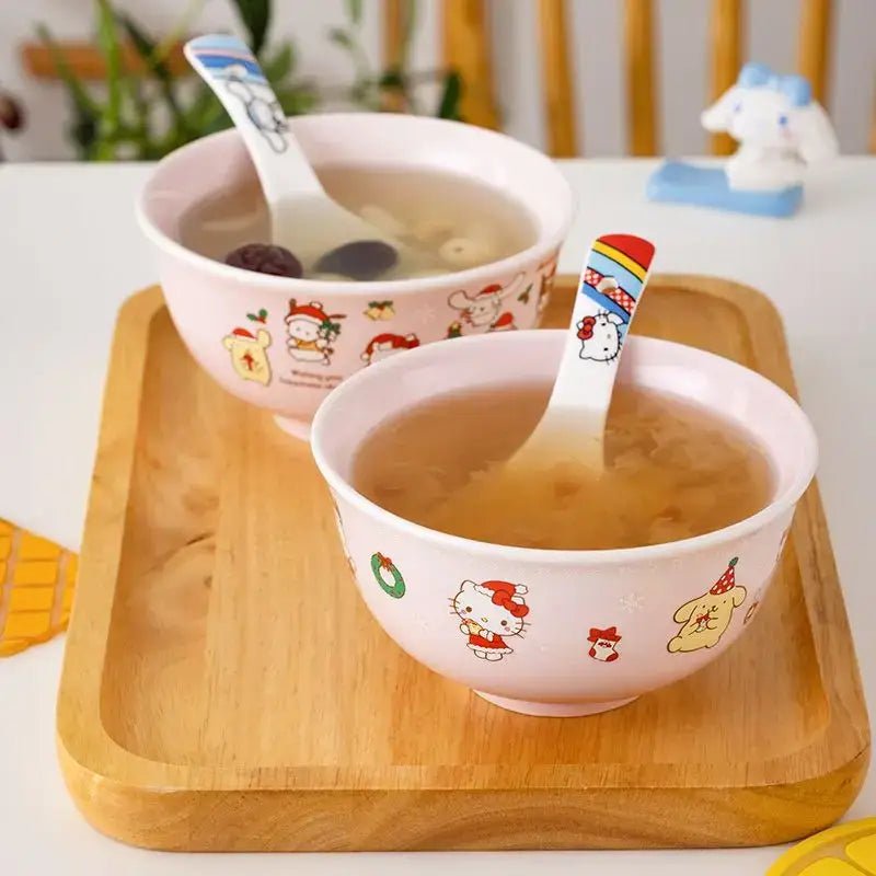 Festive Friends Serving Bowls for a Kawaii Holiday Celebration - Cosparty