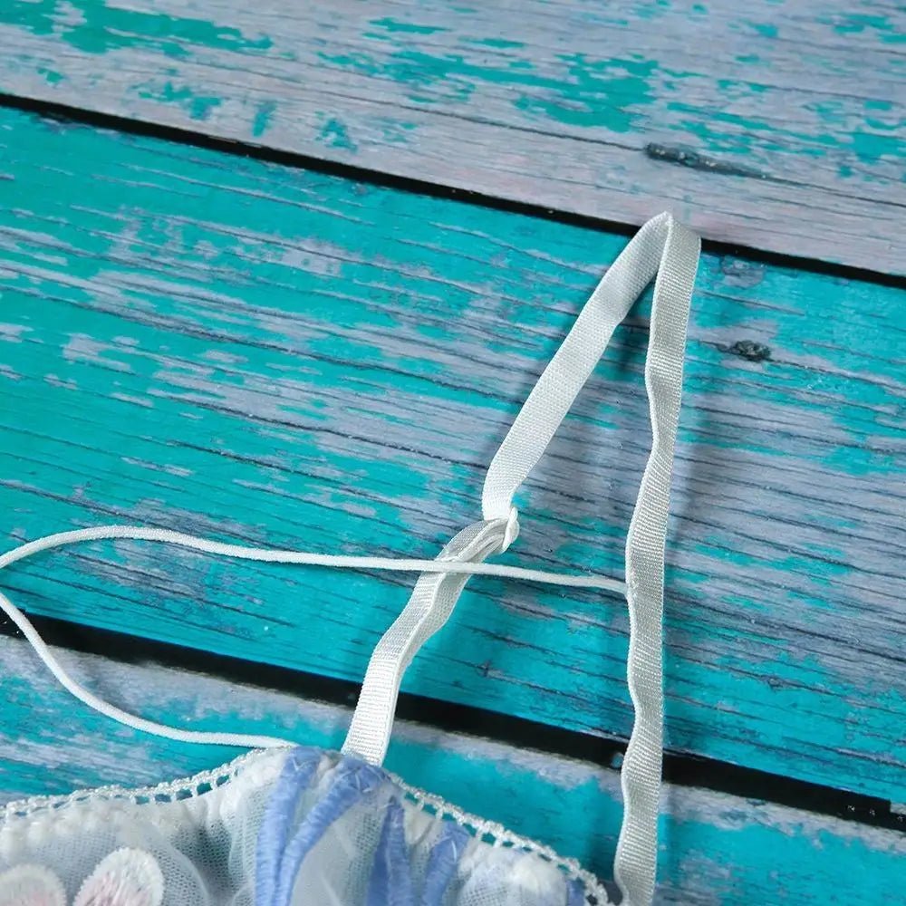 Floral Embroidered Mesh Bodysuit with Criss - Cross Harness Details - Cosparty