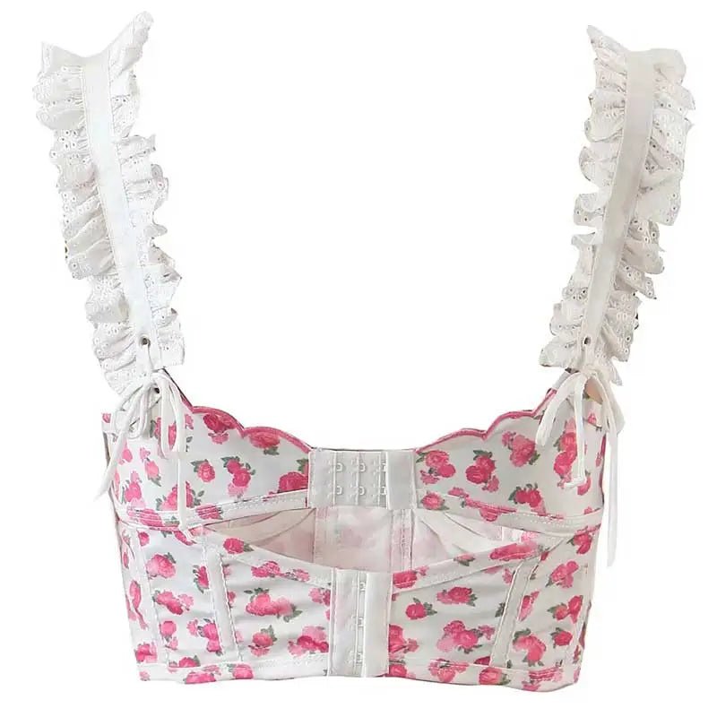 Floral Nymphette Lace and Ribbon Bustier Crop Top - Cosparty