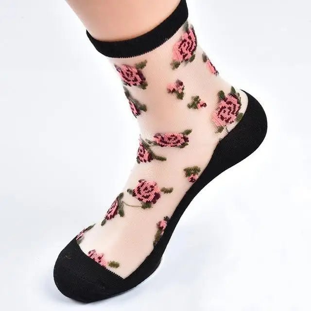 Floral Socks in Transparent Nylon for Cute Style - Cosparty