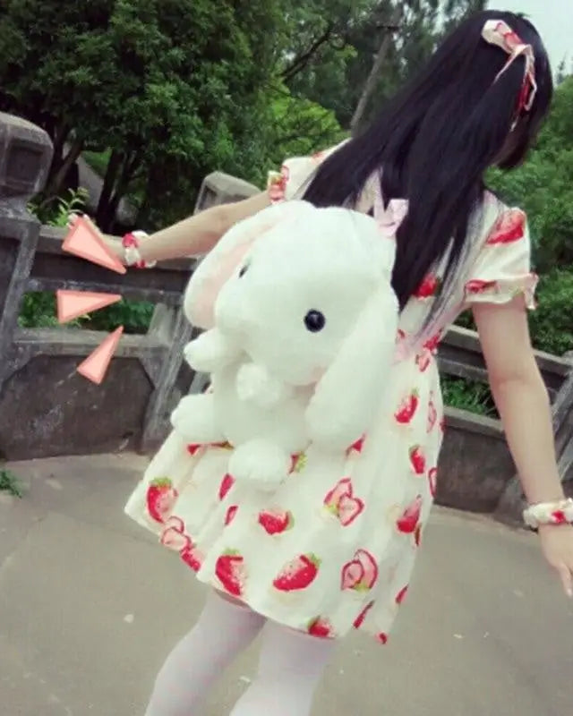 Fluffy Baby Bunny Rabbit Plush Toy Backpack for Kids - backpack