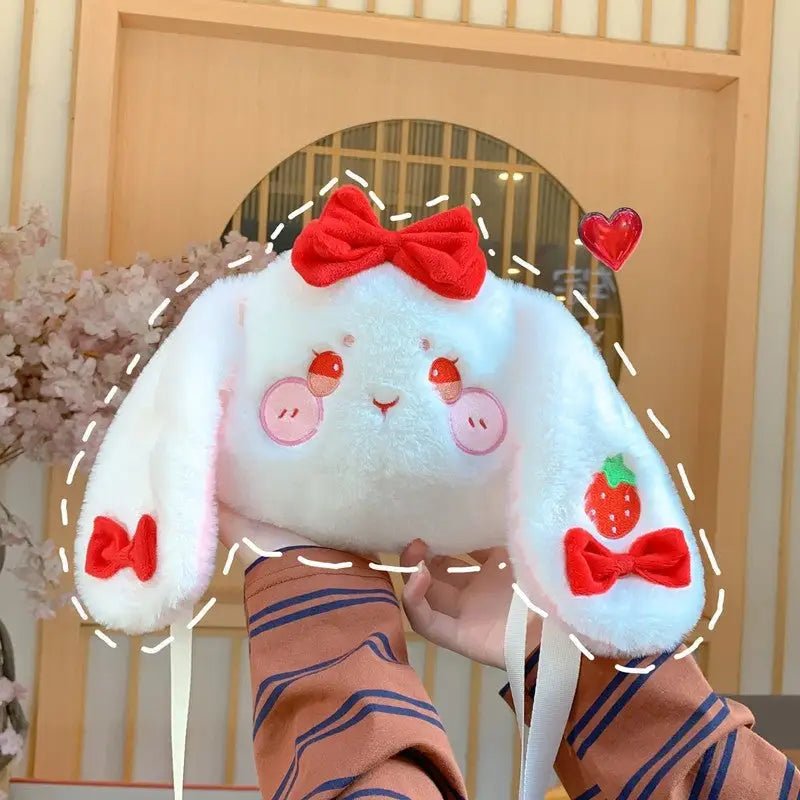 Fluffy Soft Kawaii Strawberry Bunny Handbag in Vegan Fur - Cosparty