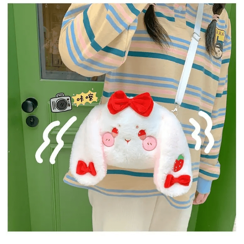 Fluffy Soft Kawaii Strawberry Bunny Handbag in Vegan Fur - Cosparty