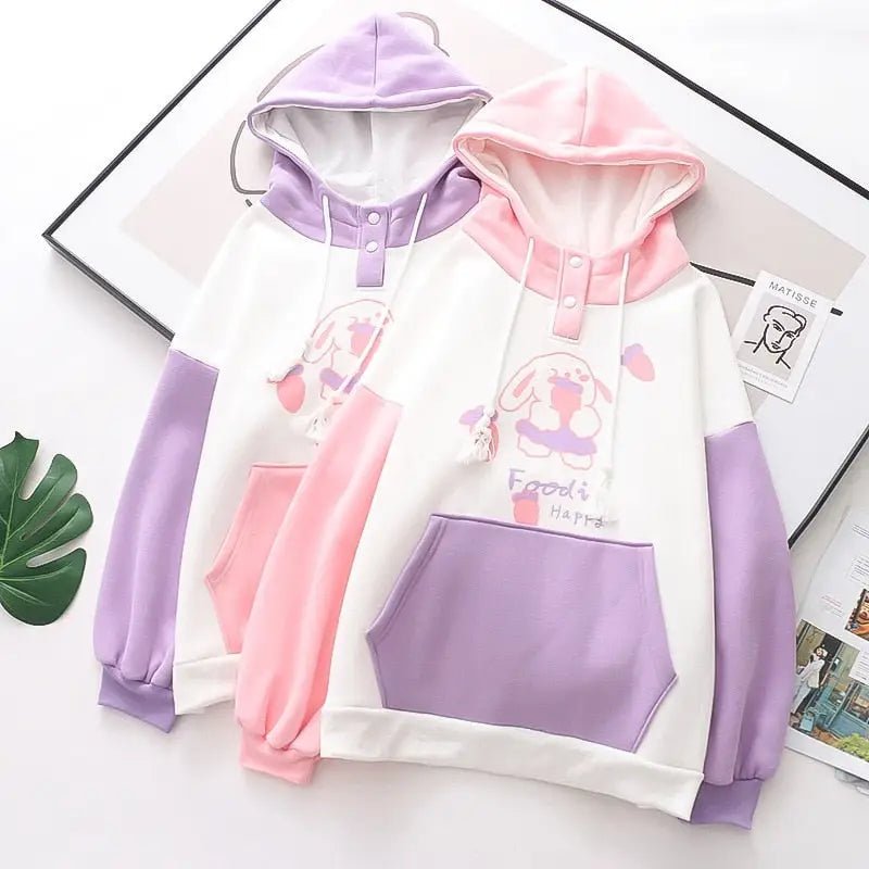 Foodie Bunny Hoodie in Pastel Color Block Style - Cosparty