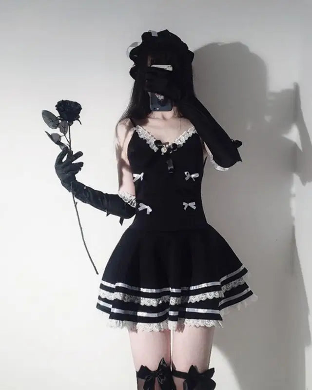 French Maid Lace Ruffle Dress with Matching Gloves - costume
