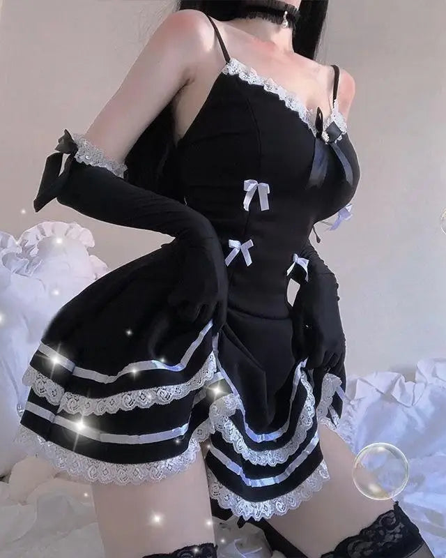 French Maid Lace Ruffle Dress with Matching Gloves - costume