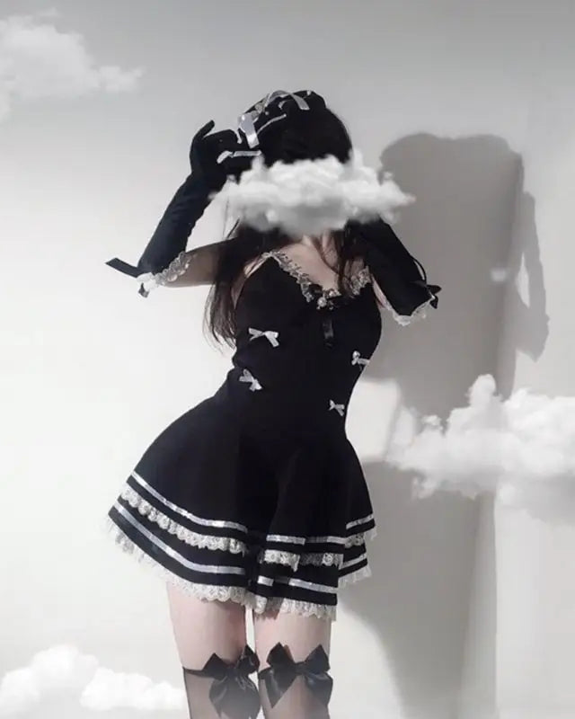 French Maid Lace Ruffle Dress with Matching Gloves - costume