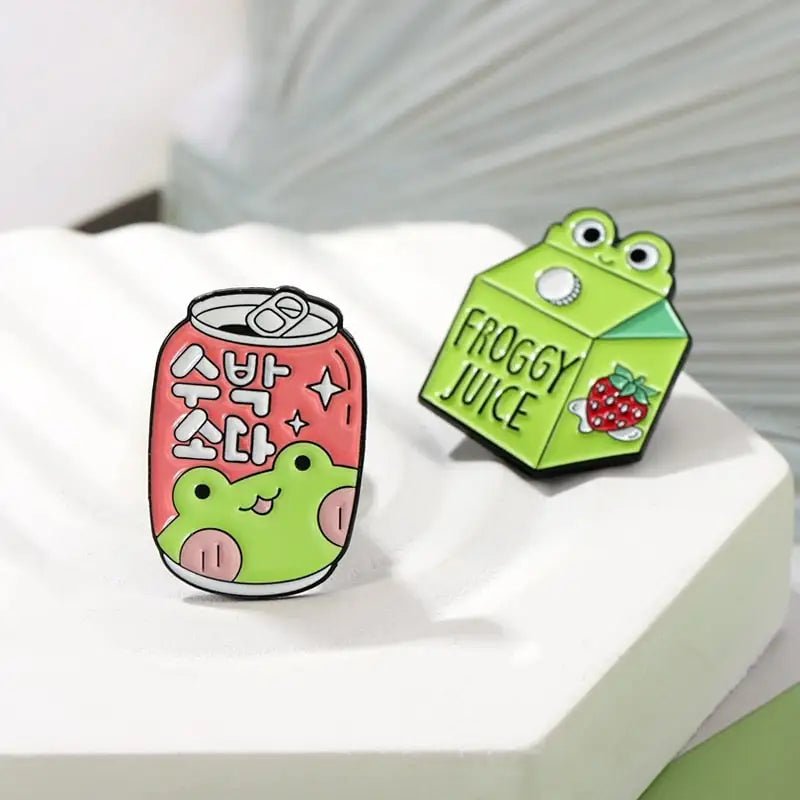 Froggy Juice Enamel Pins for Frog Lovers in Kawaii Style - Cosparty