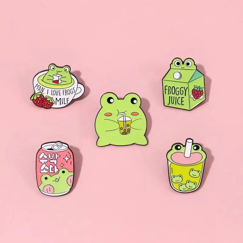 Froggy Juice Enamel Pins for Frog Lovers in Kawaii Style - Cosparty