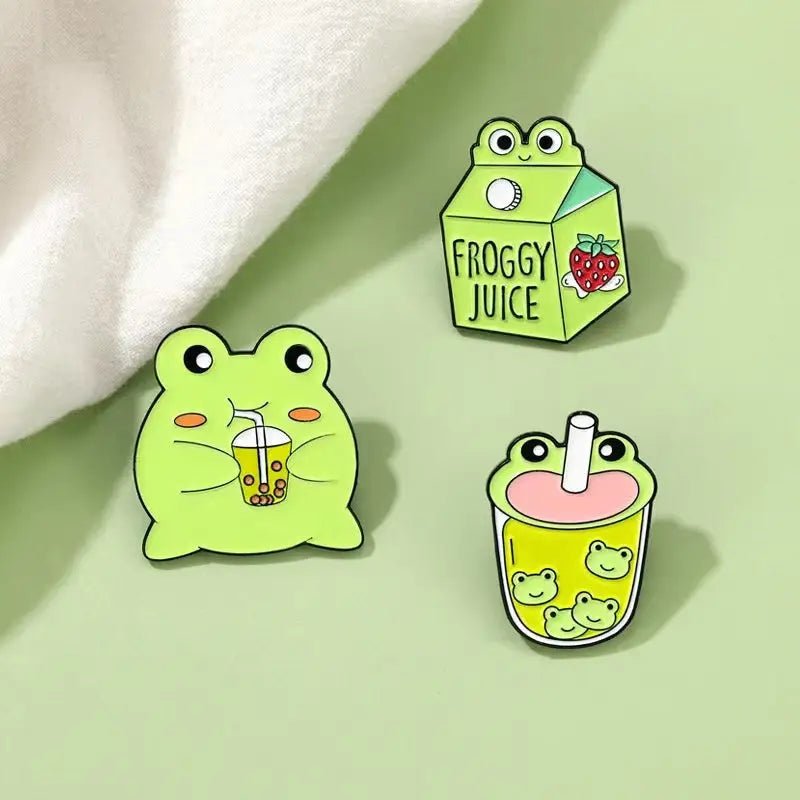 Froggy Juice Enamel Pins for Frog Lovers in Kawaii Style - Cosparty