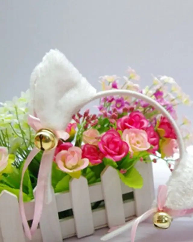 Fuzzy Kitty Cat Ear Headband with Bells and Ribbon - Cosparty