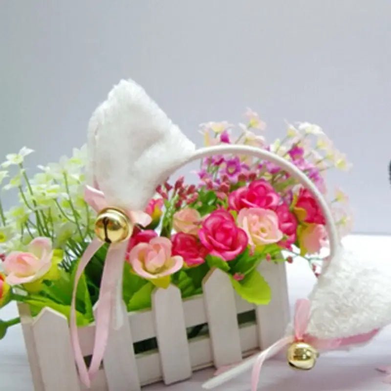 Fuzzy Kitty Cat Ear Headband with Bells and Ribbon - Cosparty