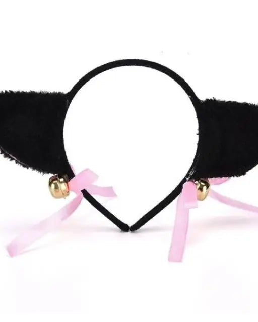 Fuzzy Kitty Cat Ear Headband with Bells and Ribbon - Cosparty