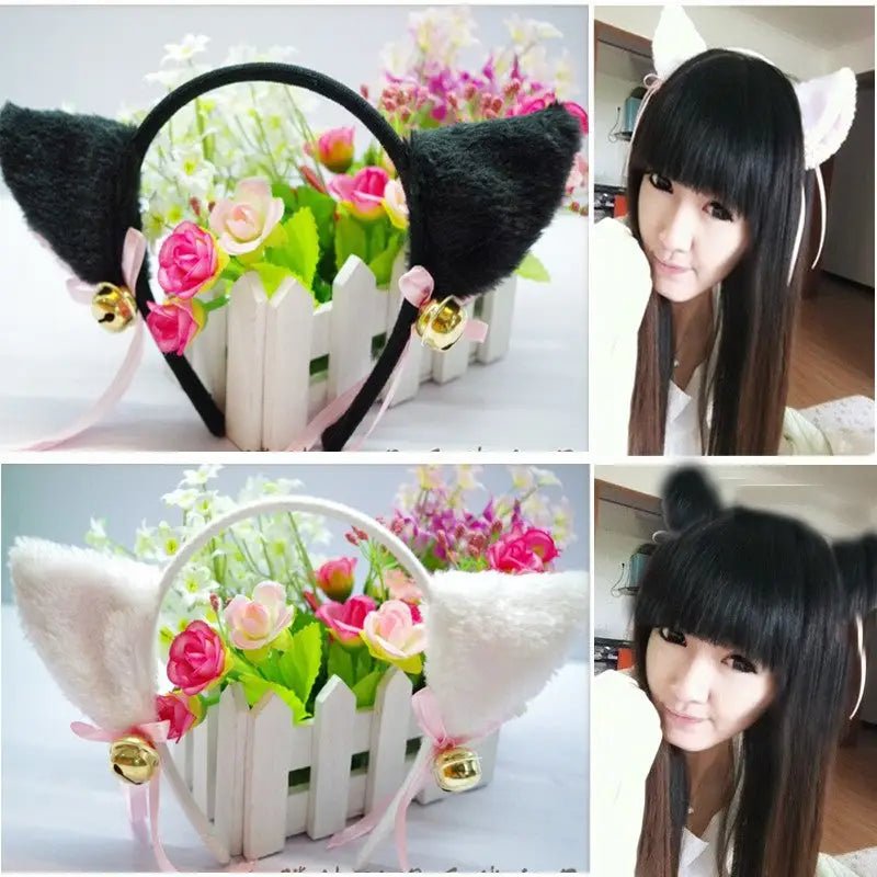 Fuzzy Kitty Cat Ear Headband with Bells and Ribbon - Cosparty
