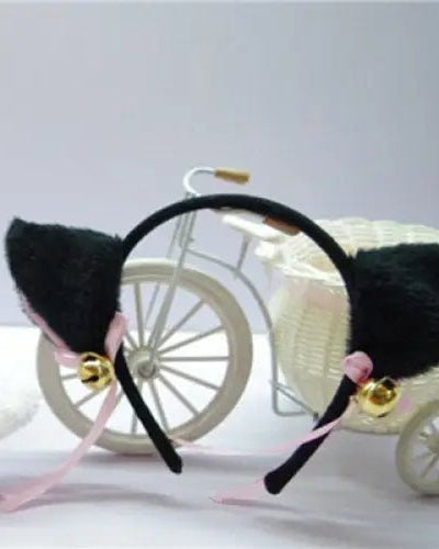 Fuzzy Kitty Cat Ear Headband with Bells and Ribbon - Cosparty