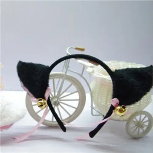 Fuzzy Kitty Cat Ear Headband with Bells and Ribbon - Cosparty