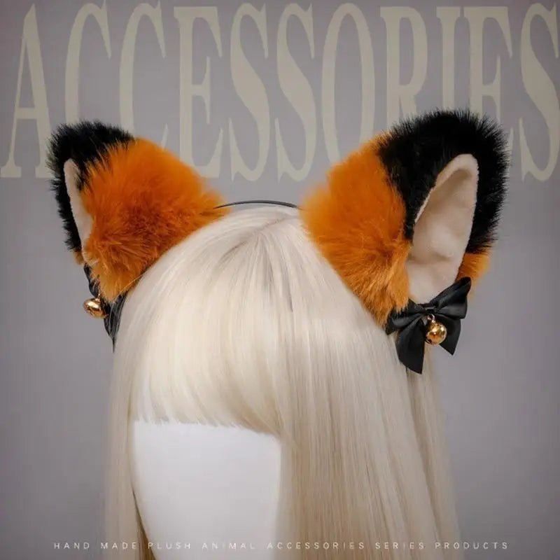 Fuzzy Kitty Cat Ear Headband with Bells and Ribbons - Cosparty