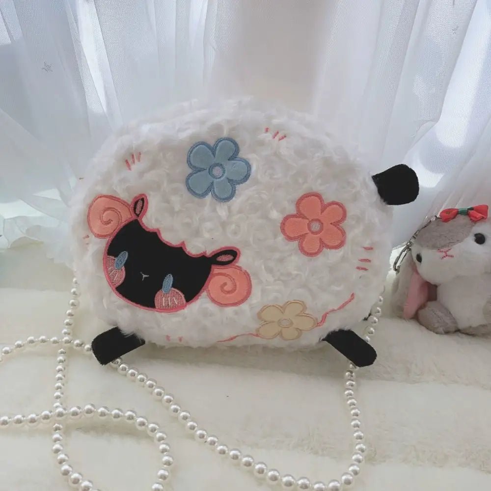 Fuzzy Lamb Sheep Plush Handbag for Pastel Kawaii Style - Cosparty