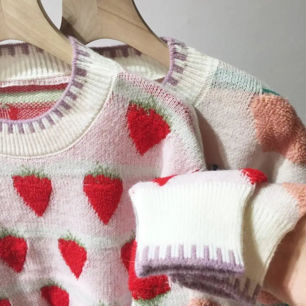 Fuzzy Peach and Strawberry Long Sleeve Sweatshirt for Kawaii Style - Cosparty