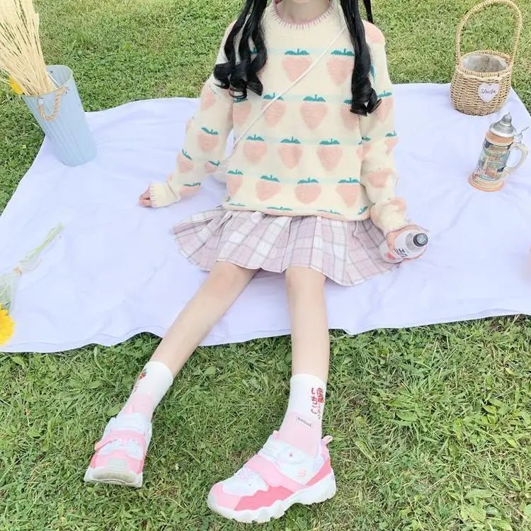 Fuzzy Peach and Strawberry Long Sleeve Sweatshirt for Kawaii Style - Cosparty