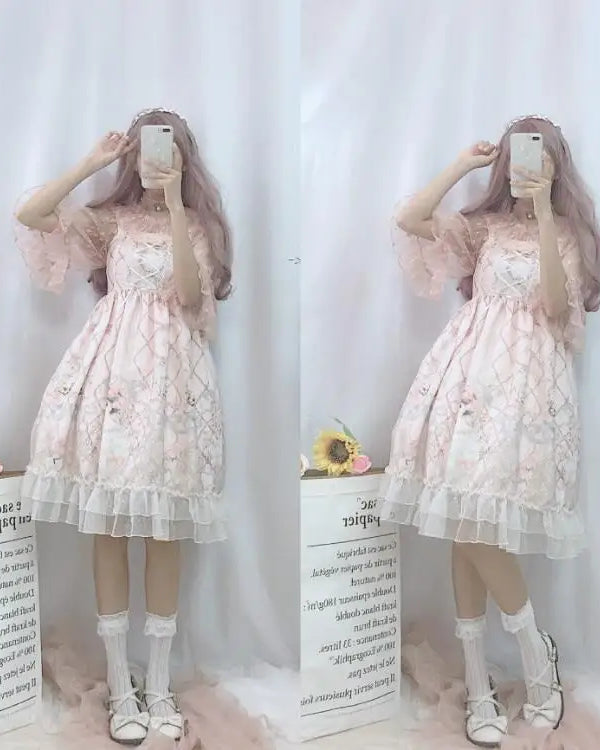 Genuine Lolita Dress in Pastel Pink with Victorian Inspired Design - dress