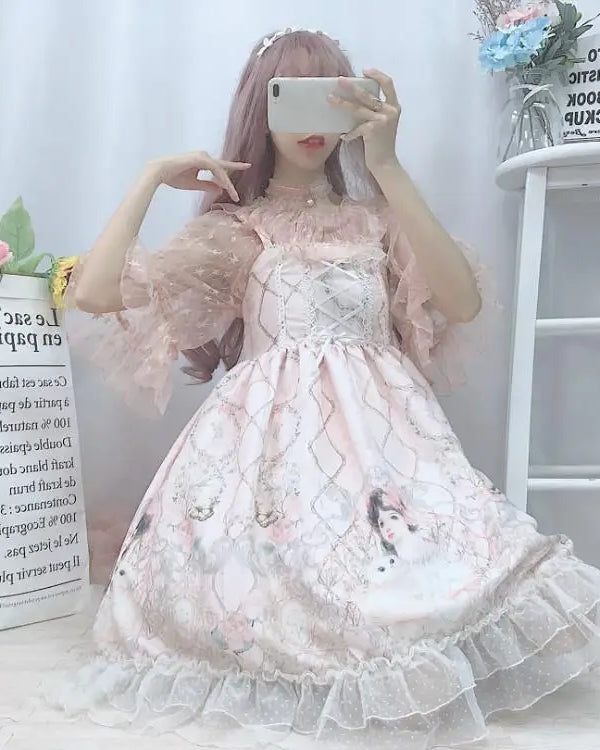 Genuine Lolita Dress in Pastel Pink with Victorian Inspired Design - dress
