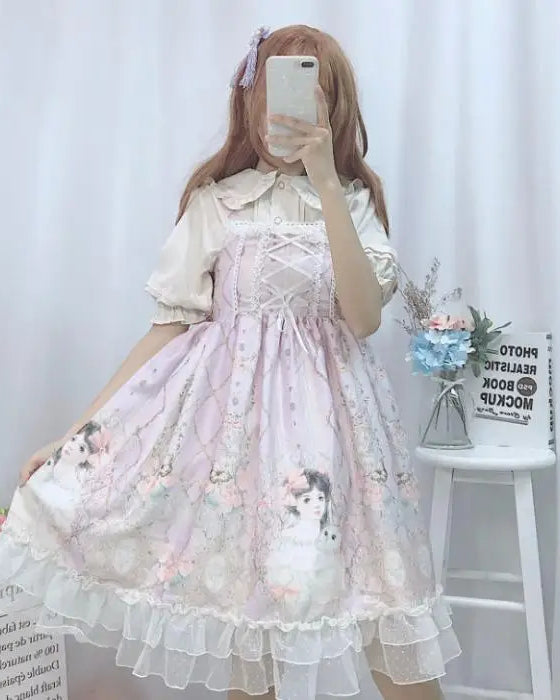 Genuine Lolita Dress in Pastel Pink with Victorian Inspired Design - dress