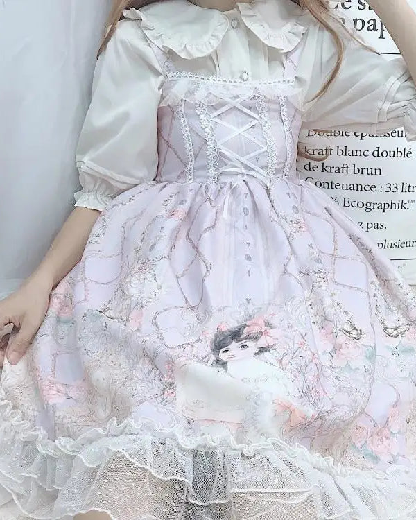 Genuine Lolita Dress in Pastel Pink with Victorian Inspired Design - dress