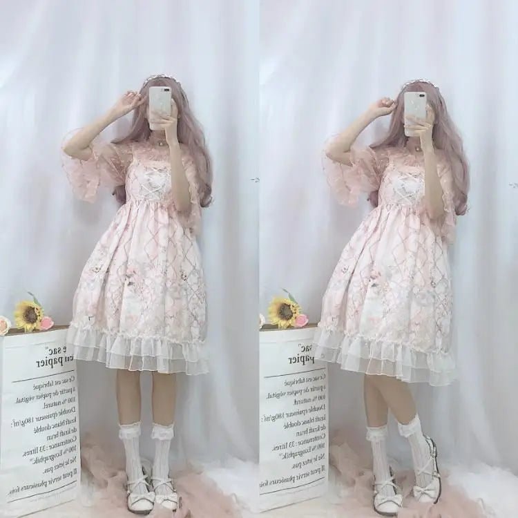 Genuine Lolita Dress in Pastel Pink with Victorian Inspired Design - Cosparty