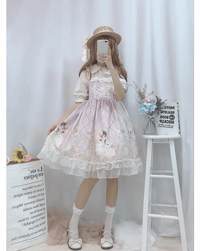 Genuine Lolita Dress in Pastel Pink with Victorian Inspired Design - Cosparty