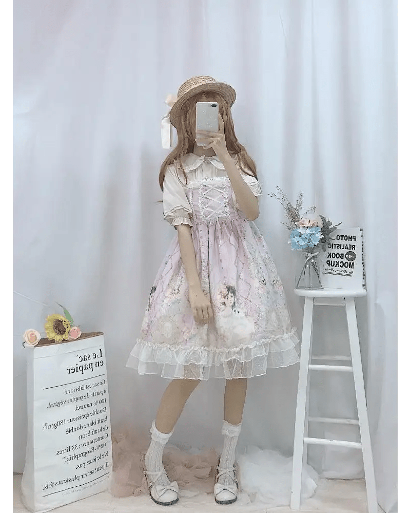 Genuine Lolita Dress in Pastel Pink with Victorian Inspired Design - Cosparty