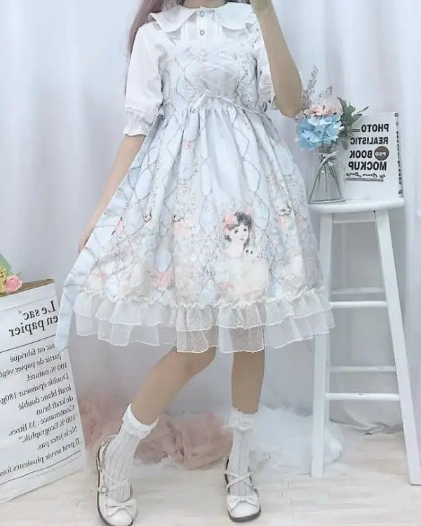 Genuine Lolita Dress in Pastel Pink with Victorian Inspired Design - Cosparty