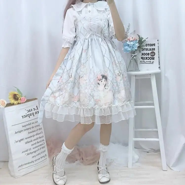 Genuine Lolita Dress in Pastel Pink with Victorian Inspired Design - Cosparty