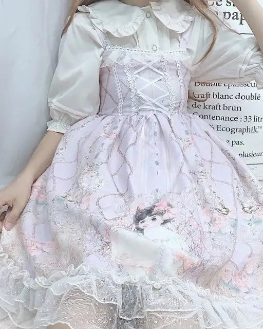 Genuine Lolita Dress in Pastel Pink with Victorian Inspired Design - Cosparty