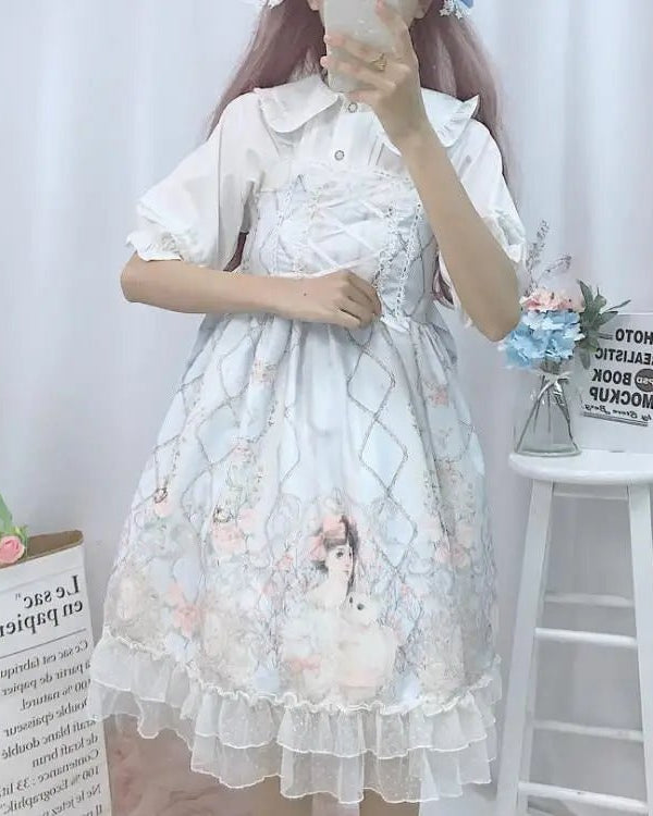 Genuine Lolita Dress in Pastel Pink with Victorian Inspired Design - Cosparty