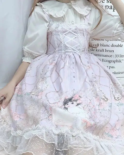 Genuine Lolita Dress in Pastel Pink with Victorian Inspired Design - Purple dress - dress