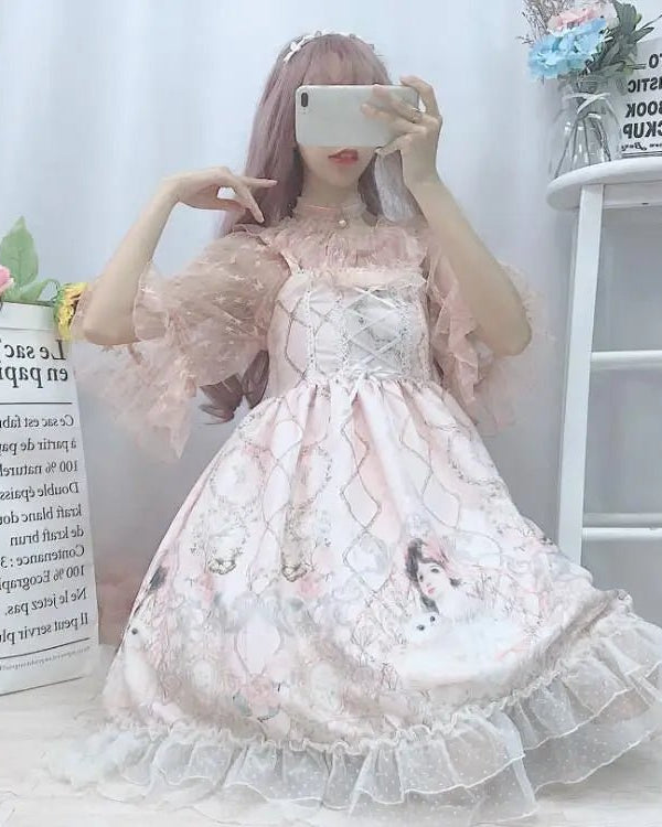Genuine Lolita Dress in Pastel Pink with Victorian Inspired Design - Cosparty