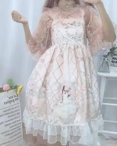 Genuine Lolita Dress in Pastel Pink with Victorian Inspired Design - Cosparty