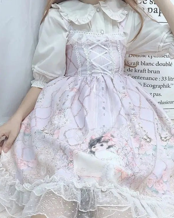 Genuine Lolita Dress in Pastel Pink with Victorian Inspired Design - Cosparty