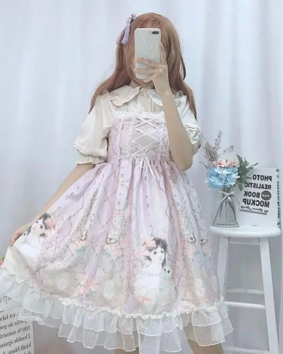 Genuine Lolita Dress in Pastel Pink with Victorian Inspired Design - Cosparty