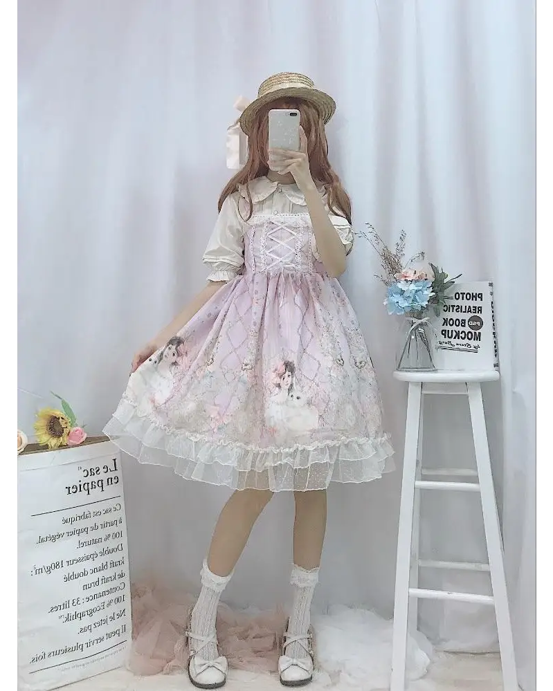 Genuine Lolita Dress in Pastel Pink with Victorian Inspired Design - dress
